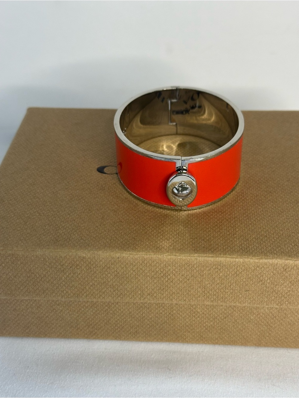 Coach Women's Red Enamel Hinged Chunky Bangle Bracelet